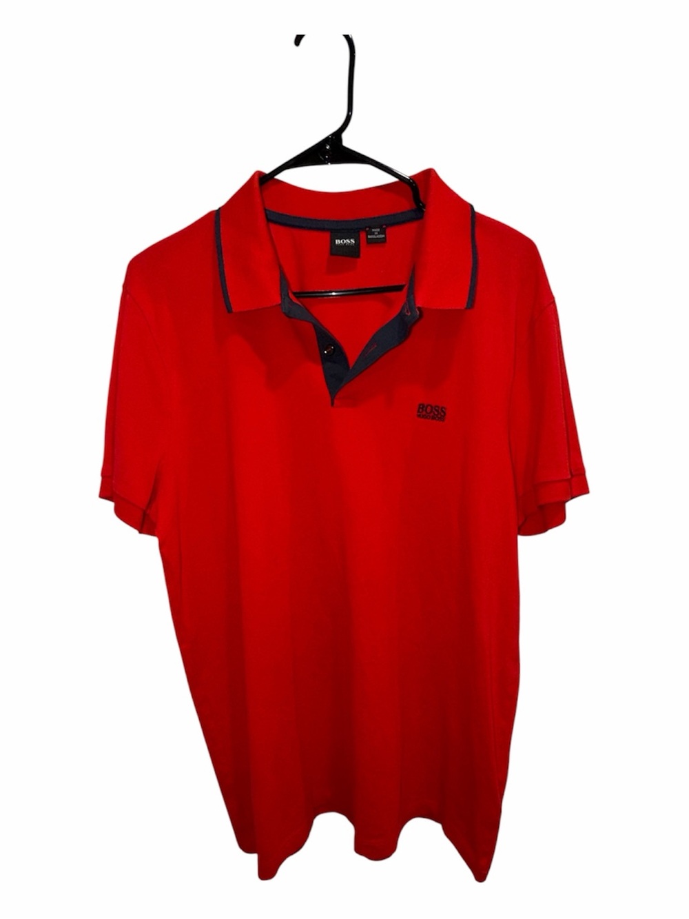 Hugo Boss Firenze 33 Red Polo Shirt Navy Trim Men’s XL - Picture 1 of 7